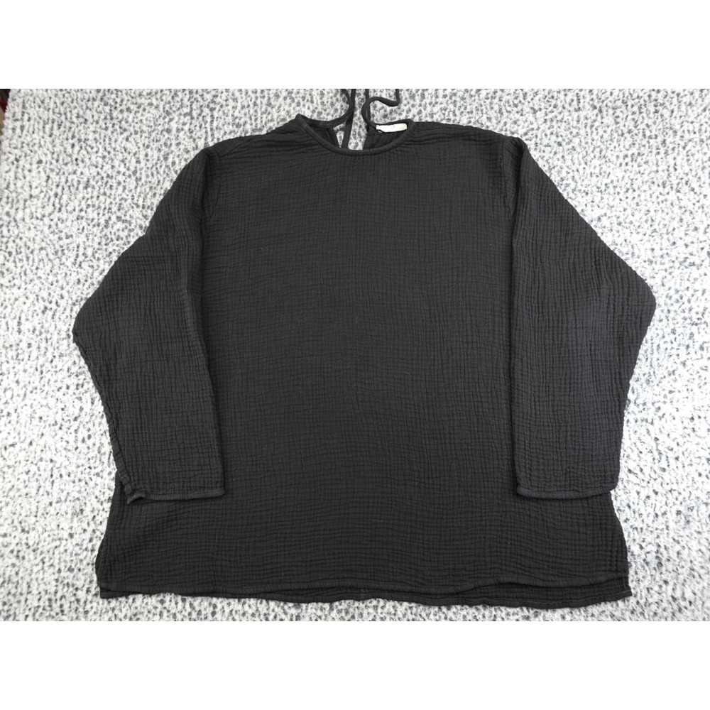 April Meets October Top Womens OS Black Gauze‎ Cotton Tie Back Oversized